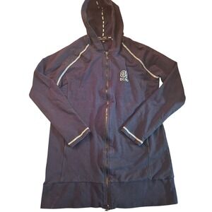 Y2K BCBGMAXAZRIA Black Zip Up Hoodie Jacket Long Sleeve Embroidered Size XL